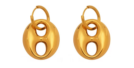Marine Link Hoop Earrings in Gold with Gold Charm