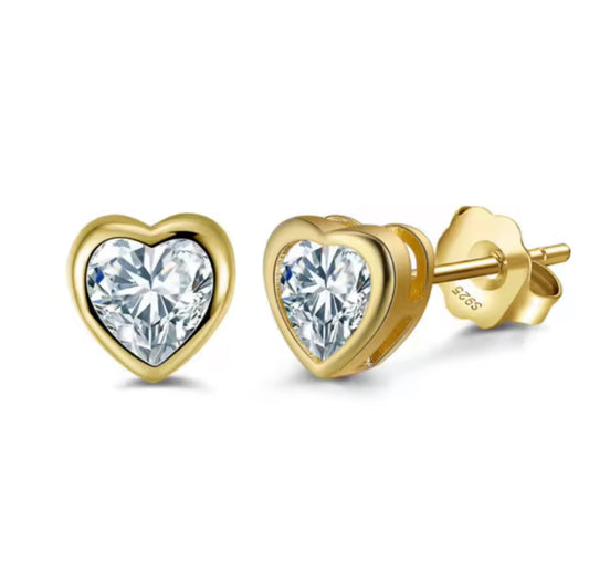 Bezel Set Heart Stud Earrings
