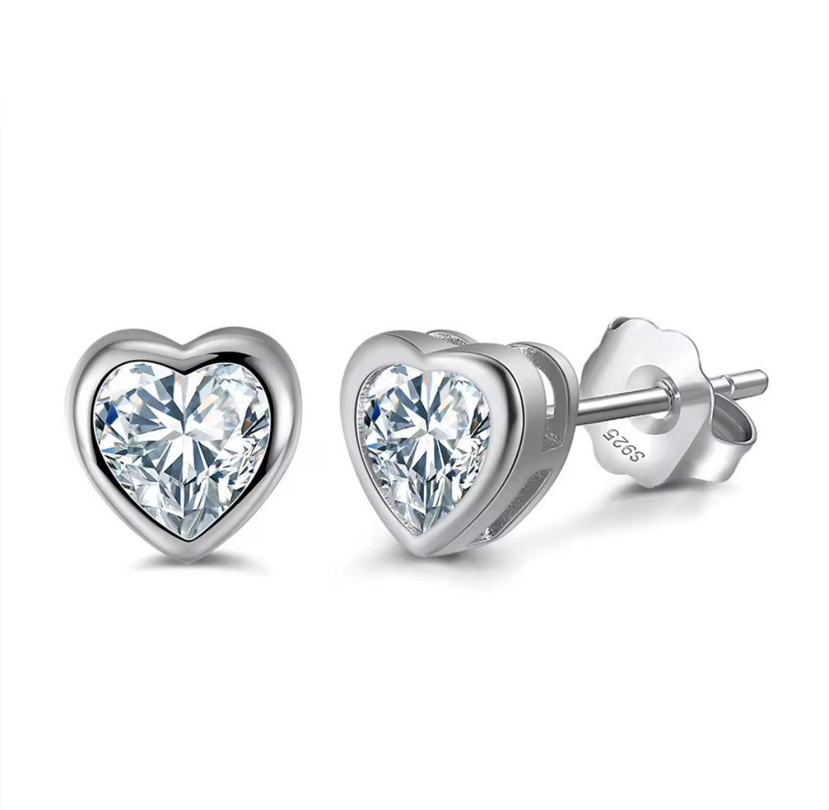 Bezel Set Heart Stud Earrings