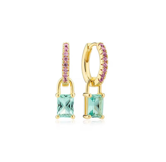 Pink Stone Hoop with Blue Stone Charm